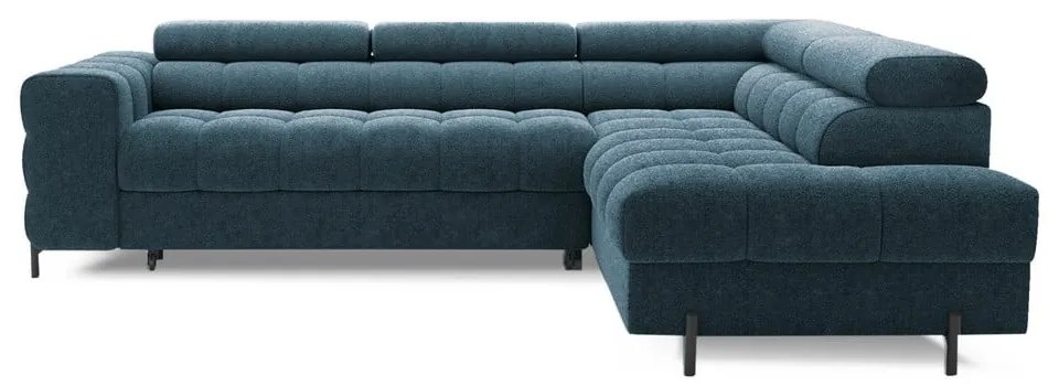 Син сгъваем/с място за съхранение ъглов диван от прежда с примки от букле (десен ъгъл/L форма) Ferucce – ELTAP