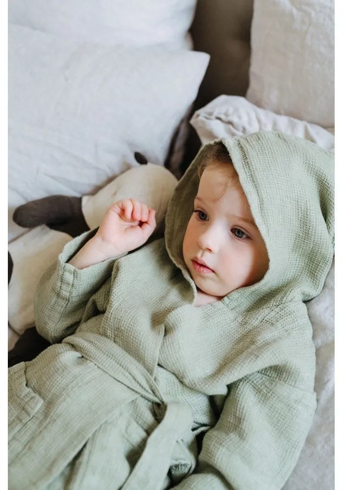 Детски зелен ленен халат Nature, размер 122 - 128 - Linen Tales