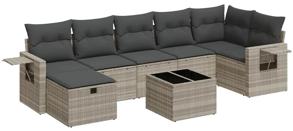 3325518 vidaXL Градински комплект с възглавници, 8 части, светлосив полиратан