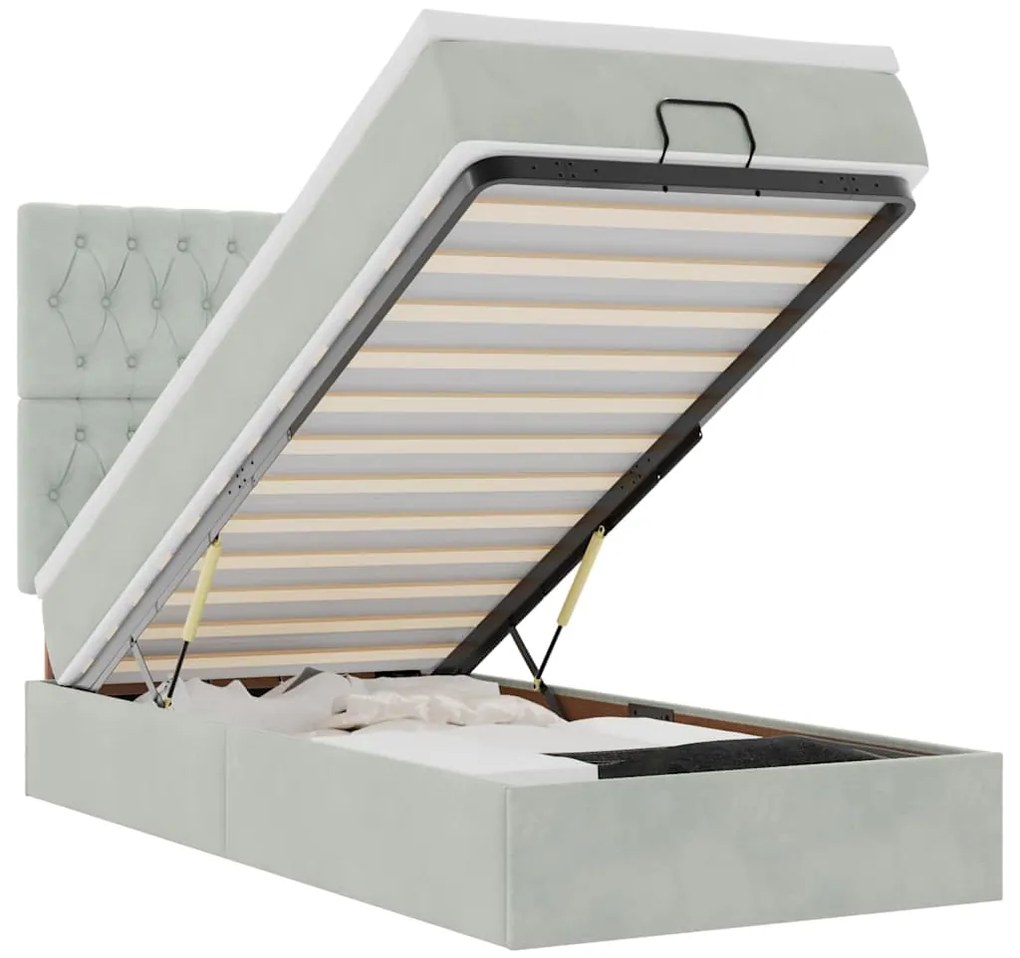 3314372 vidaXL Османска легло с матраци и LED, светлосиво, 100x200 см, кадифе