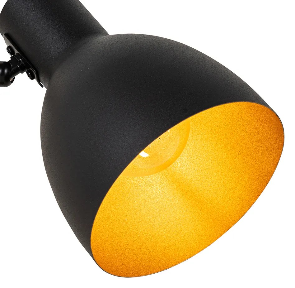 Ръстична настолна лампа черна с дърво - Flint