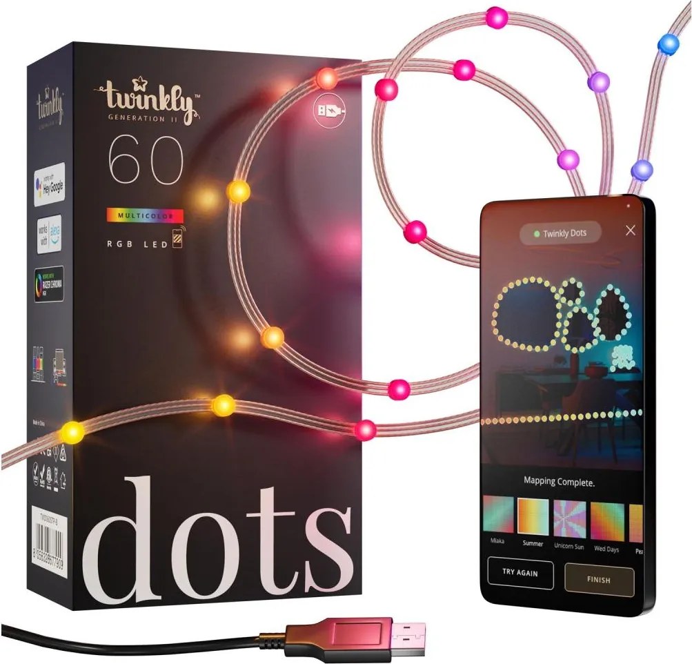 Twinkly TWD060STP-T - димируема RGB LED верига DOTS, 60 LED, 7 m, USB, Wi‑Fi