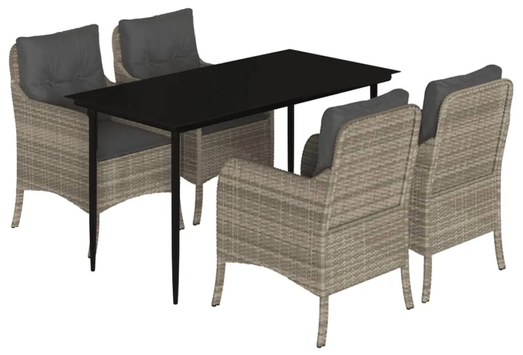 3211992 vidaXL Градински трапезен комплект 5 части с възглавници светлосив