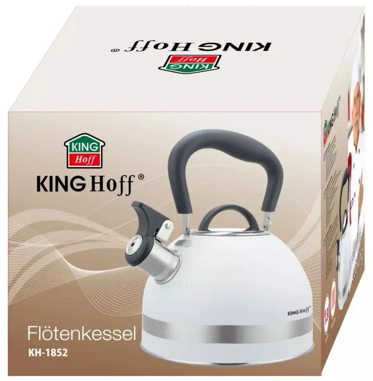 Свирещ чайник Kinghoff KH 1852, 1.8 л, Индукция, Топлоизолирана дръжка, Бял