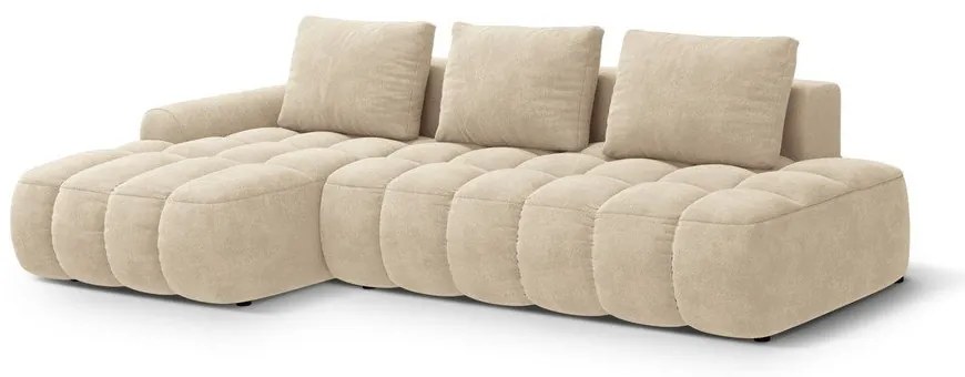 Бежов кадифен сгъваем/с място за съхранение ъглов диван (ляв ъгъл) Linz – Cosmopolitan Design