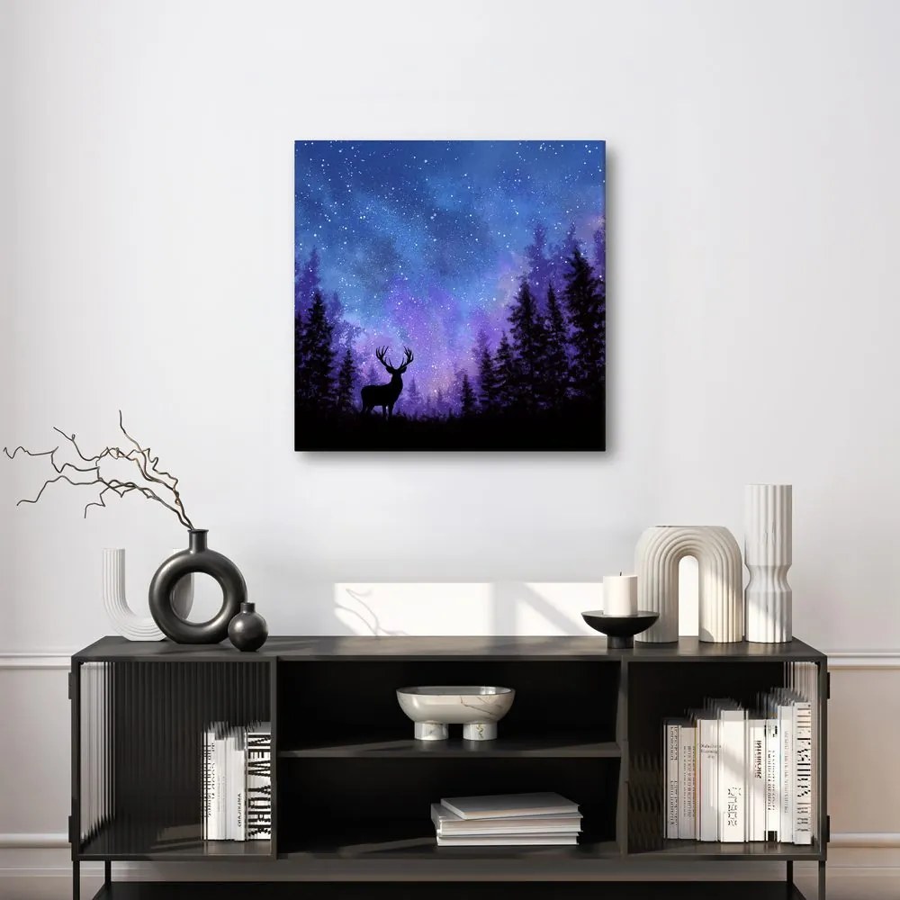 Картина на платно – Зимна магия на нощното небе в силуети