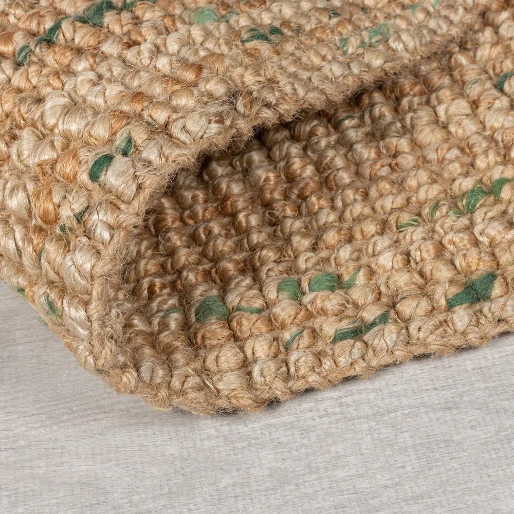 Зелено-естествен двустранен ръчно изработен ютен килим 120x170 cm Jute Boucle Green – Flair Rugs