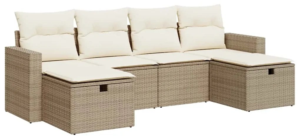 3325424 vidaXL Градински диван с възглавници, 6 части, бежов полиратан