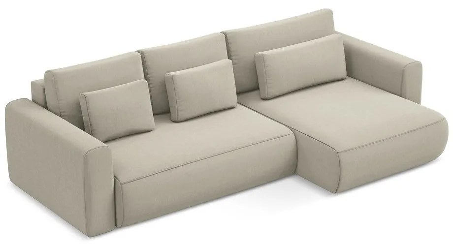 Бежов кадифен разтегателен ъглов диван с място за съхранение (десен ъгъл) Kapua – Makamii
