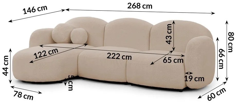 Светлокафяв ъглов диван от прежда с примки от букле (ляв ъгъл) Orbit – Ropez