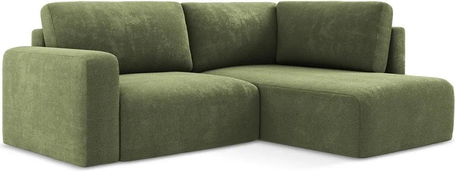 Зелен шенилов сгъваем/с място за съхранение ъглов диван (десен ъгъл/L форма) Kona – Makamii