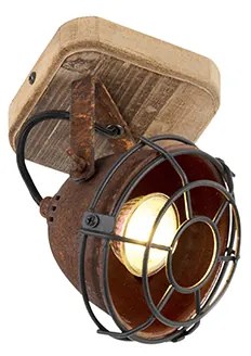 Наклоняем индустриален прожектор ръждиво кафяв с дърво - Gina