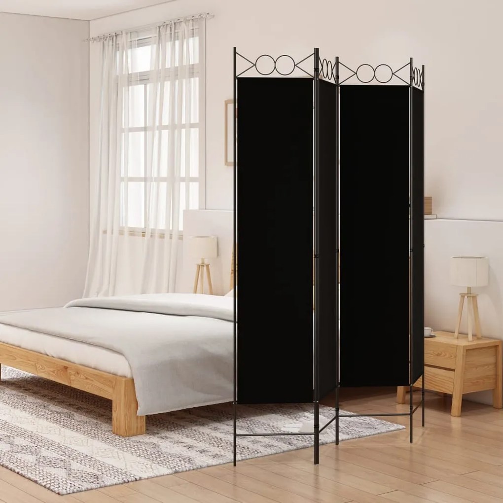 350153 vidaXL Параван за стая, 4 панела, черен, 160x200 см, плат