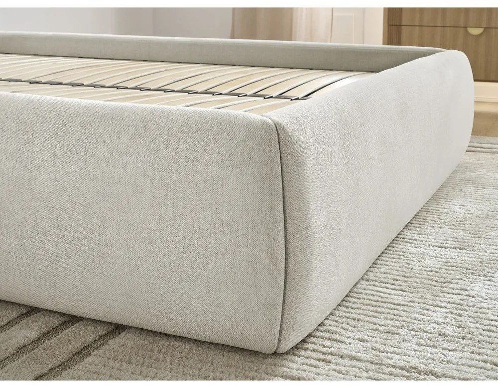 Бежово двойно легло 160x200 cm тапицирано с място за съхранение/без табла с включена подматрачна рамка Inera – Bobochic Paris