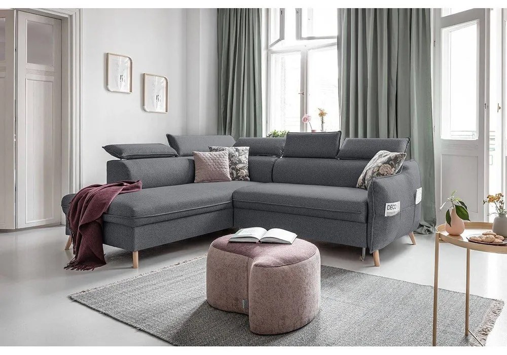 Тъмно сив ъглов разтегателен диван ляв ъгъл, Sweet Harmony - Miuform