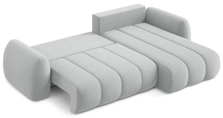 Светлосив разтегателен ъглов диван с място за съхранение от букле (десен ъгъл) Pele – Makamii