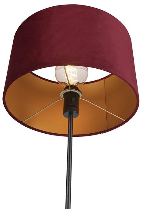 Подова лампа черна с червена кадифена абажур със злато 35 см - Parte