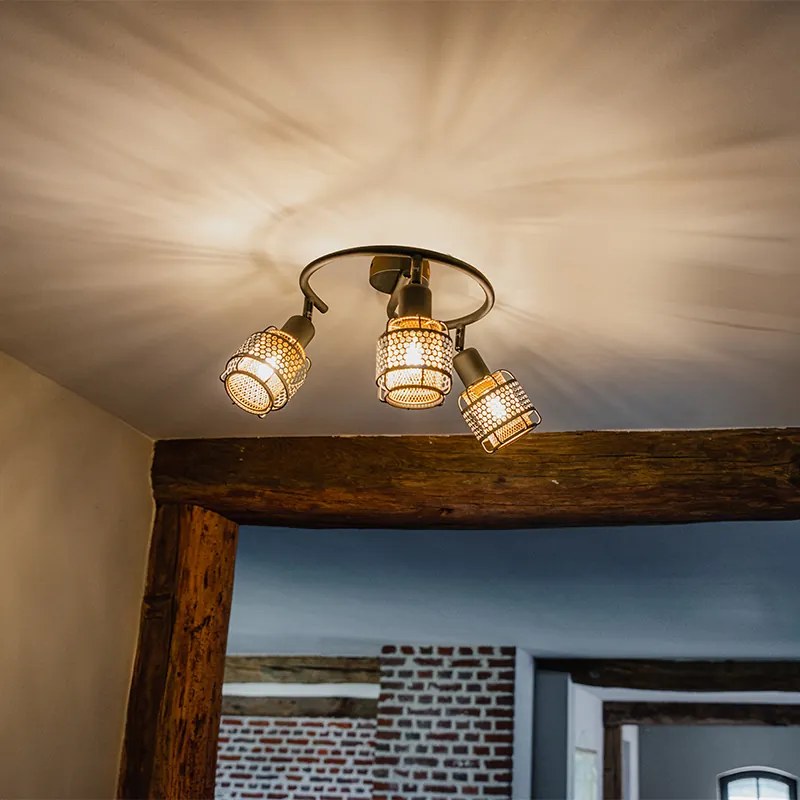 Дизайнерски таванна лампа черна със злато 3-светлина кръгла - Noud