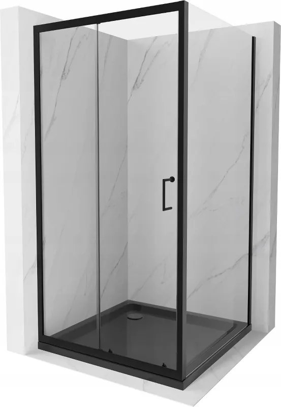 Mexen Apia плъзгаща се душ кабина 90 x 90 см, прозрачна, черна + плоска тава,