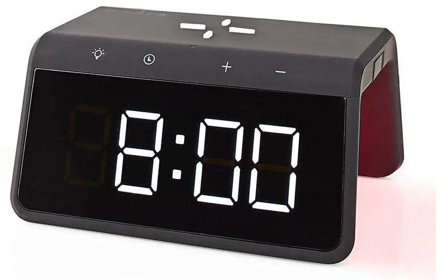 Nedis WCACQ30BK - Будилник с LCD и безжично зареждане 15W/5V, черен