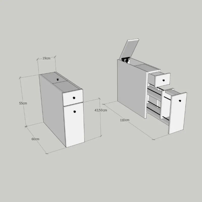 Шкаф за баня Kalune Design 854KLN3908, 19х60 см, 2 чекмеджета, Меламиново покритие, Кафяв