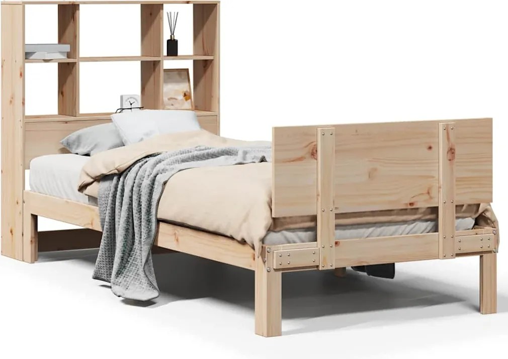 3322660 vidaXL Легло с рафтове за книги, без матрак, 90x200 см, бор масив
