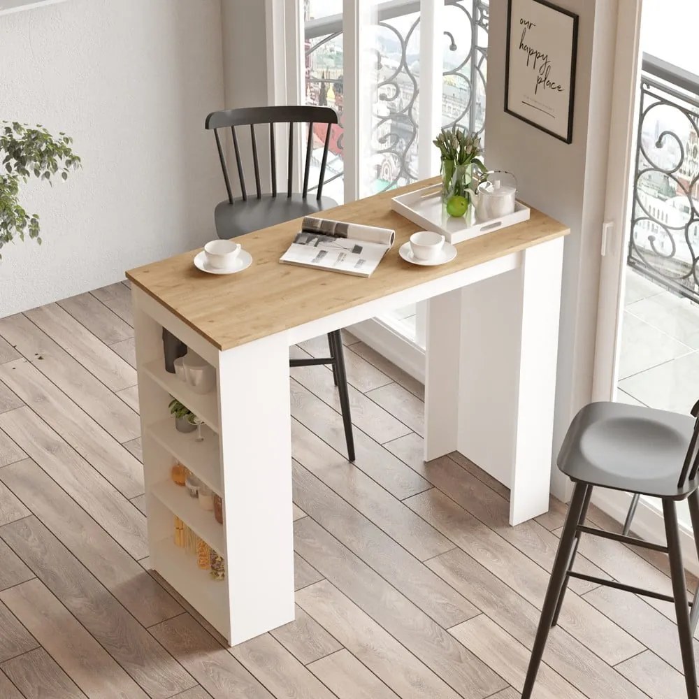 Бар маса с дъбов плот 52x120 cm Peru - Marckeric