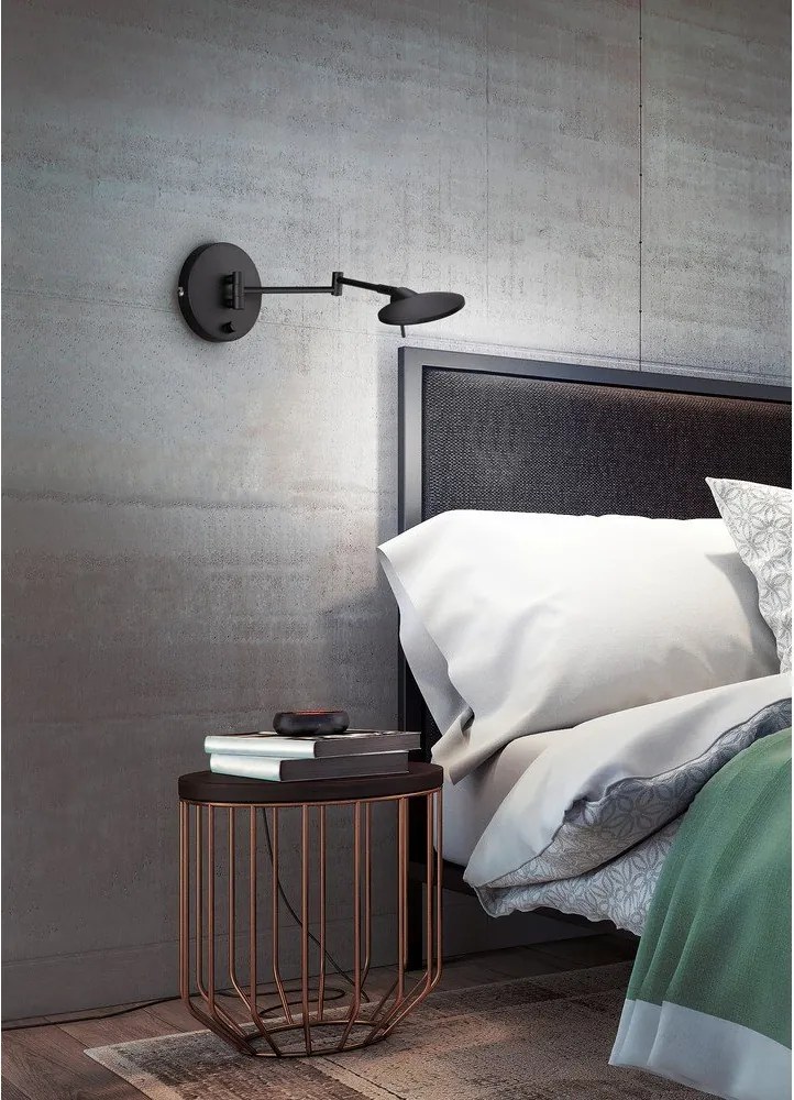 Матово черно LED стенна лампа с огъваща се структура/затъмняваща се Kazan – Trio