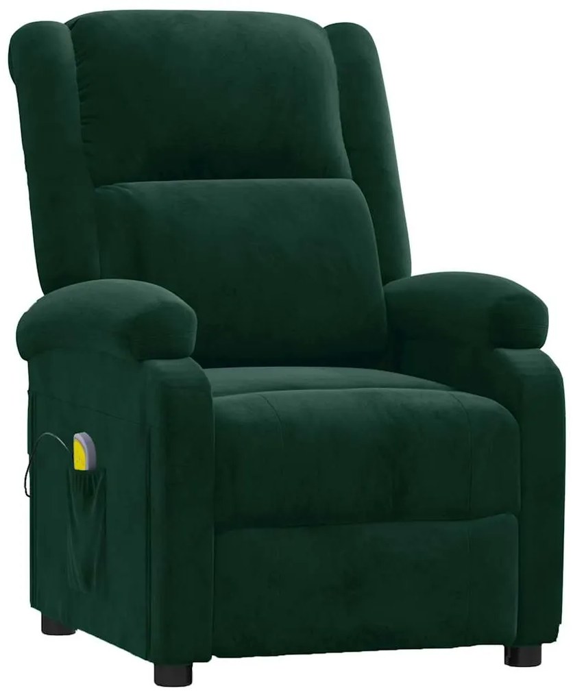 342412 vidaXL Масажен стол, тъмнозелен, кадифе