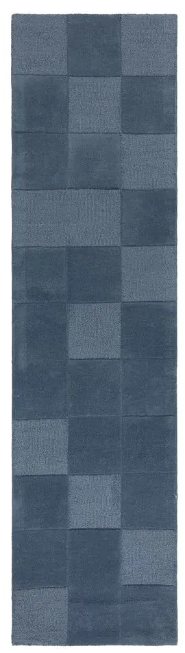 Тъмносиня ръчно изработена вълнена пътека 60x230 cm Checkerboard – Flair Rugs