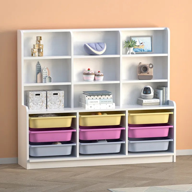 Библиотека Obia TopMebel от меламин с 9 чекмеджета в бял цвят 132.6x30x115cm