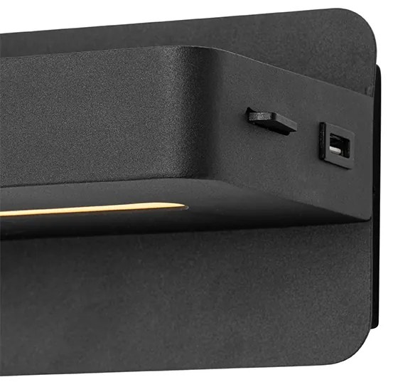 Модерен стенен аплик черен с LED с USB и превключвател - Ted