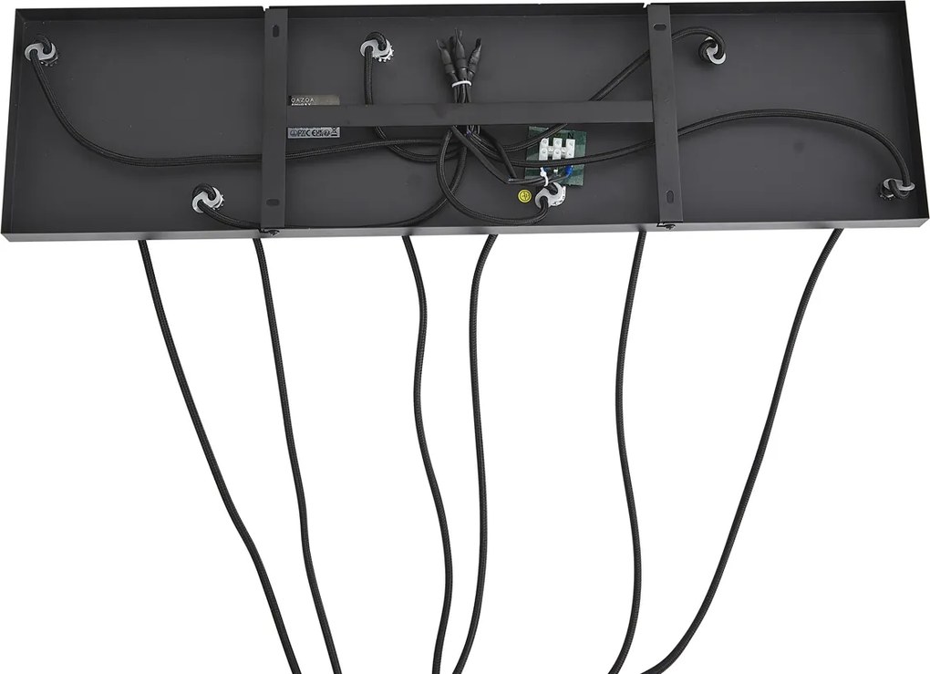 Moderne hanglamp zwart met hout en mat grijs glas 6-lichts - Umbra