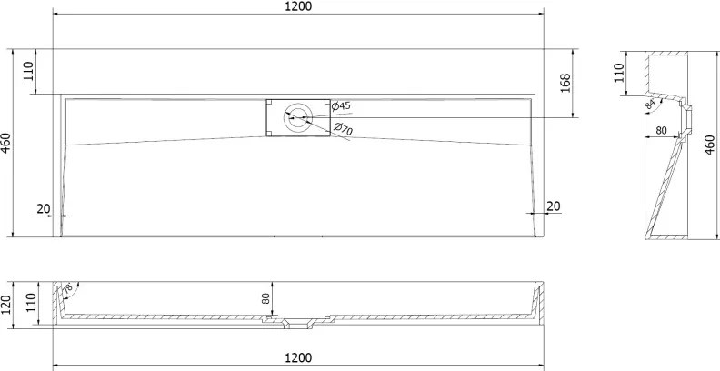 Mexen Ava плот за мивка от конгломерат B/O 120 x 46 см, бял - 23011200
