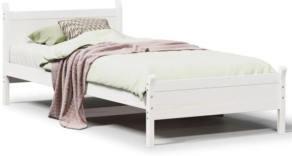 855616 vidaXL Рамка за легло без матрак, бял, 75x190 см, борово дърво масив