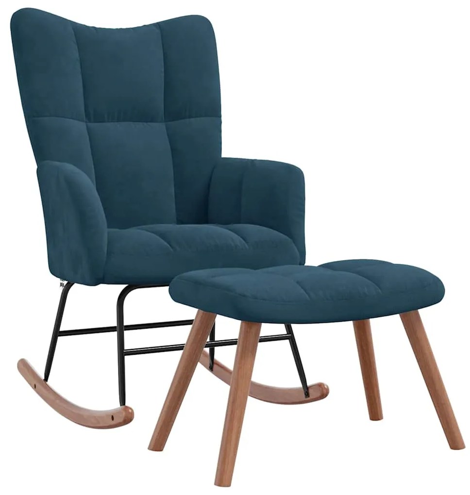 328160 vidaXL Люлеещ се стол с табуретка, син кадифе