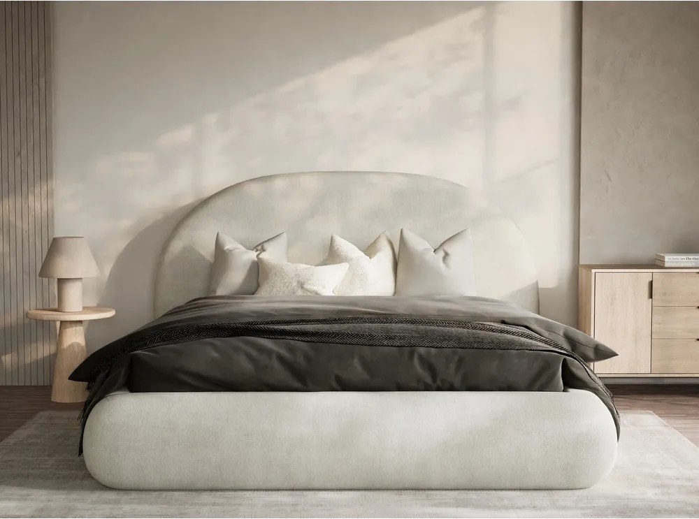 Кремаво двойно легло 180x200 cm тапицирано с място за съхранение с включена подматрачна рамка Maumere – Maison de Rêve