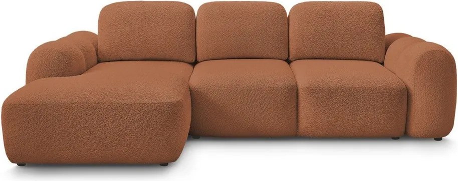 Оранжев сгъваем/с място за съхранение ъглов диван от прежда с примки от букле (ляв ъгъл) Montaigne – Bobochic Paris