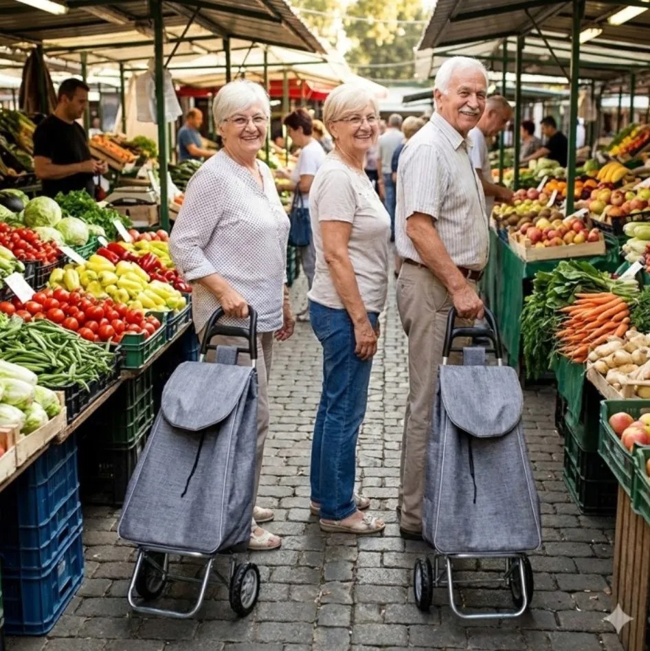 Пазарска количка с подвижна чанта, лека конструкция, до 30кг, 28x38x96см