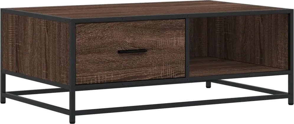 848758 vidaXL Кафе маса, кафяв дъб, 90x57x35 см, инженерно дърво и метал