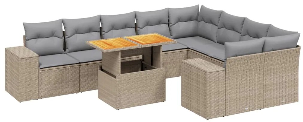3272795 vidaXL Градински диван с възглавници, 10 части, бежов полиратан