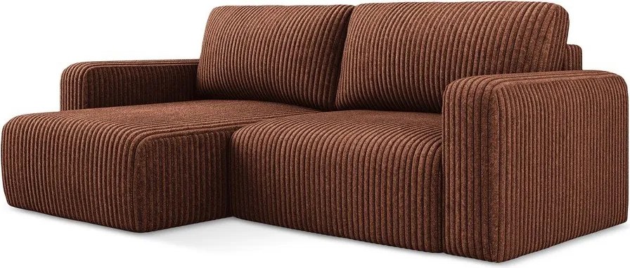 Теракотен сгъваем/с място за съхранение ъглов диван от рипсено кадифе (ляв ъгъл) Kona – Makamii