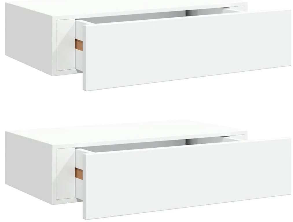 330242 vidaXL Стенни рафтове с чекмеджета, 2 бр, бели, 40x23,5x10 см, МДФ