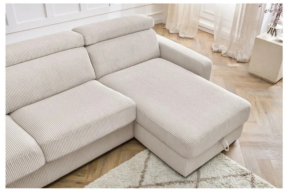 Кремав разтегателен ъглов диван от рипсено кадифе (променлив) Monaco – Bobochic Paris