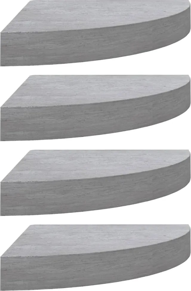 326644 vidaXL Стенни ъглови рафтове, 4 бр, бетонно сиво, 35x35x3,8 см, МДФ