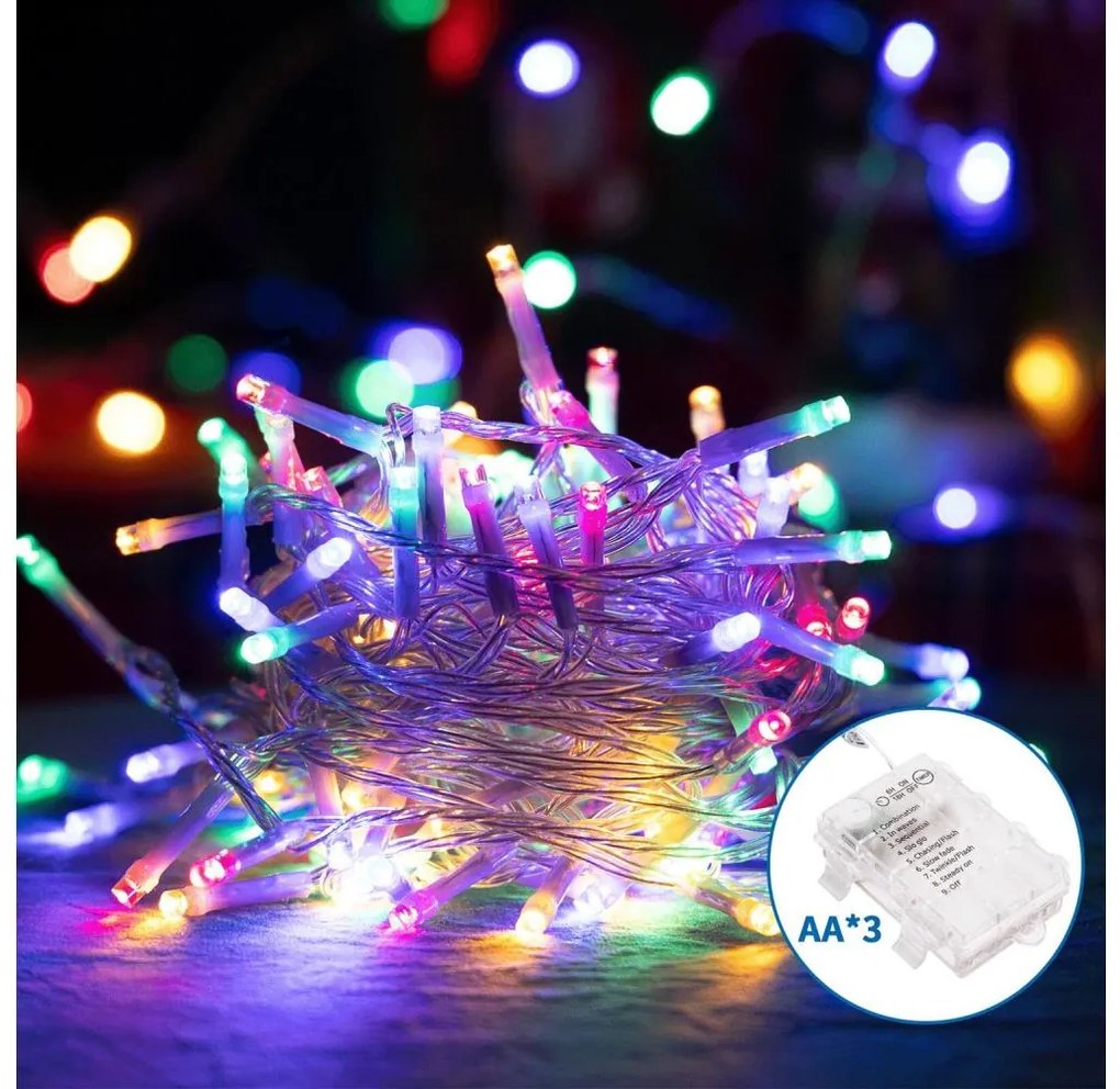 Aigostar LED външен коледен гирлянд 100 LED, 8 функции, 3xAA, 10,3м, IP44