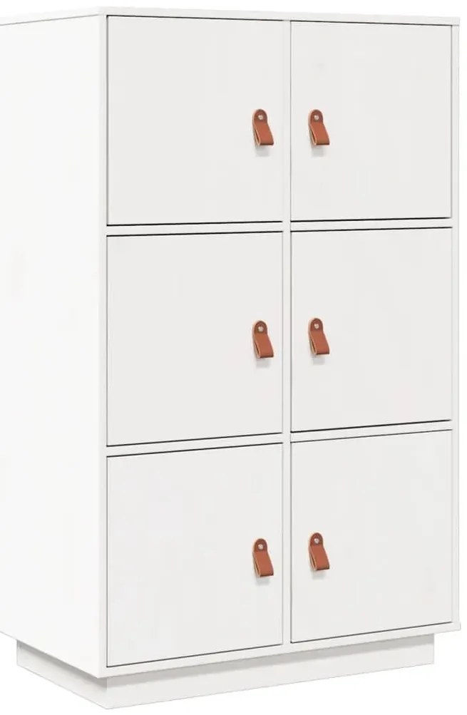 820173 vidaXL Висок шкаф, бял, 67x40x108,5 см, борово дърво масив