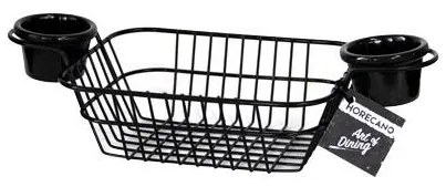 Метална кошничка за сервиране с две дръжки и два рамекина черна 20х15х7см