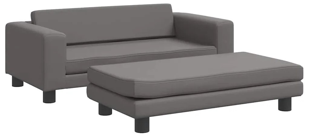 3196417 vidaXL Детски диван с табуретка, сив, 100x50x30 см, изкуствена кожа