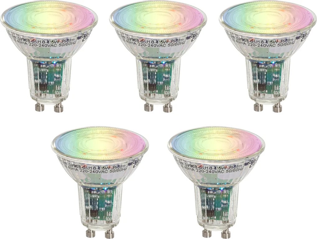 Комплект от 5 интелигентни GU10 50 LED крушки Ярки RGBW 4.5W 350 lm 2700-6000K